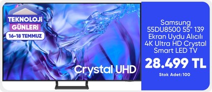 Samsung 55DU8500 55" 139 Ekran Uydu Alıcılı Crystal 4K Ultra HD Smart LED TV
