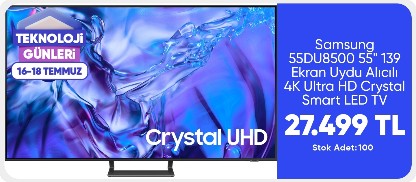 Samsung 55DU8500 55" 139 Ekran Uydu Alıcılı Crystal 4K Ultra HD Smart LED TV