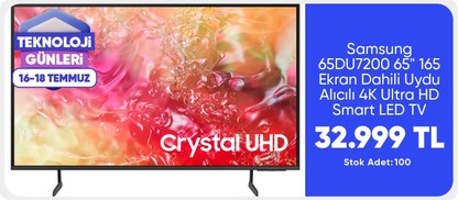 Samsung 65DU7200 65" 163 Ekran Uydu Alıcılı Crystal 4K Ultra Hd Smart LED TV