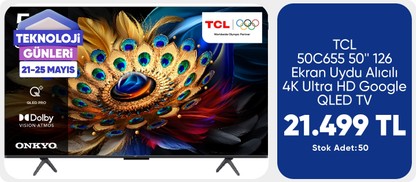 TCL 50C655 50'' 126 Ekran Uydu Alıcılı 4K Ultra HD Google QLED TV