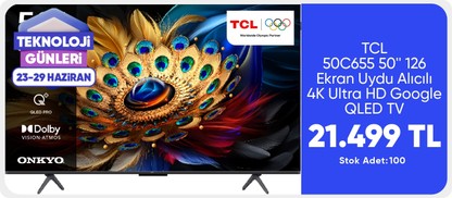 TCL 50C655 50'' 126 Ekran Uydu Alıcılı 4K Ultra HD Google QLED TV