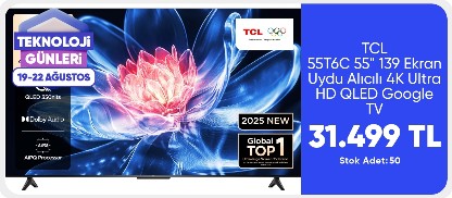 TCL 55T6C  55" 139 Ekran Uydu Alıcılı 4K Ultra HD QLED Google TV