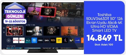 Toshiba 50UV3463DT 50'' 126 Ekran Uydu Alıcılı 4K Ultra HD  Smart LED TV