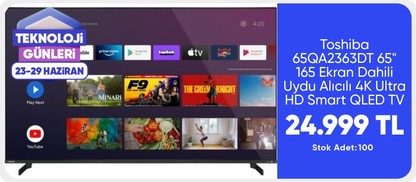 Toshiba 65QA2363DT 65" 165 Ekran Dahili Uydu Alıcılı 4K Ultra HD Smart QLED TV