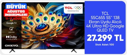TCL 55C655 55'' 138 Ekran Uydu Alıcılı 4K Ultra HD Google QLED TV