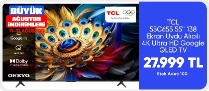 TCL 55C655 55'' 138 Ekran Uydu Alıcılı 4K Ultra HD Google QLED TV