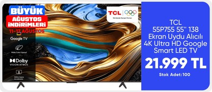 TCL 55P755 55'' 138 Ekran Uydu Alıcılı 4K Ultra HD Google Smart LED TV