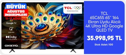 TCL 65C655 65'' 164 Ekran Uydu Alıcılı 4K Ultra HD Google QLED TV