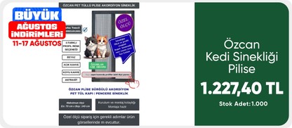 Özcan Kedi Sinekliği Pilise Pileli Sürgülü Akordiyon kayar Plise Kedi kapı pencere Sineklik