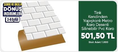 Tink Kendinden Yapışkanlı Metro Karo Desenli Silinebilir Pvc Karo 30x30 cm 11 Adet 1M2AC