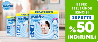 Molfix Bebek Bezlerinde 2. Ürüne Sepette %50 İndirim