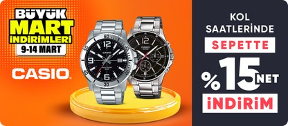 Casio kol saatlerinde sepette %15'e ek 100 TL indirim kuponu