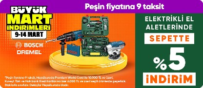 Bosch ve Dremel Markalı Elektrikli El Aletleri Ürünlerinde Sepette %5 İndirim
