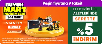 Stanley-Dewalt Black & Decker Markalı  Elektrikli El Aletleri  Ürünlerinde Sepette %5 İndirim