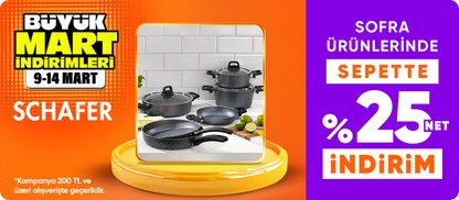 Schafer ürünlerinde Sepette %20 net indirim  (200 TL ve üzeri alışverişlerde geçerlidir)