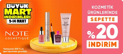 Kozmetik ürünlerinde  sepette %20 indirim*