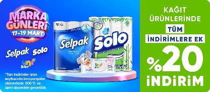 Selpak,Solo,Uni Baby Ürünlerinde Tüm İndirimlere Ek %20  İndirim