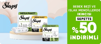 Sleepy Bebek Bezi ve Islak Mendillerde 2. Ürüne Sepette %50 İndirim