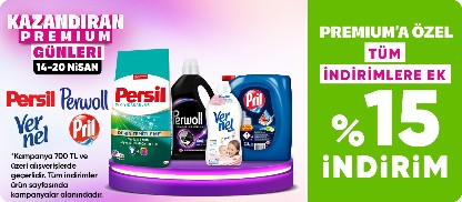Perwoll,Pril,Persil,Vernel Ürünlerinde Premium'a Özel Tüm İndirimlere Ek %20 İndirim