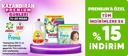 Ariel,Fairy,Prima Ürünlerinde Premium'a Özel Tüm İndirimlere Ek %20 İndirim