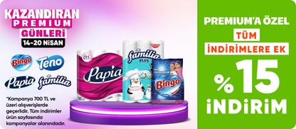 Familia, Papia, Teno,Bingo ürünlerinde Premium'a Özel Tüm İndirimlere Ek %20 İndirim