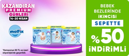 Molfix Bebek Bezlerinde 2. Ürüne Sepette %50 İndirim