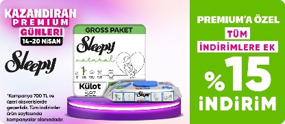 Sleepy Bebek Bezi ve Islak Mendillerde Premium'a Özel Tüm İndirimlere Ek %15 İndirim