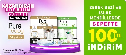 Pure Baby Bebek Bezi ve Islak Mendillerde 500 TL'ye Sepette 100 TL İndirim