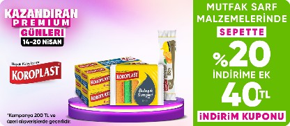 KOROPLAST Ürünlerinde Sepette Net %20 İndirim'e Ek 200 TL'ye 40 TL Kupon
