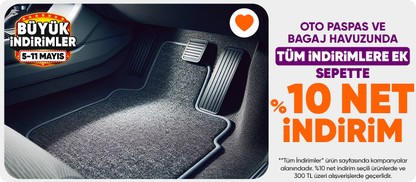 Oto Paspas ve Bagaj Havuzunda 300 TL Üzerine %10 İndirim!