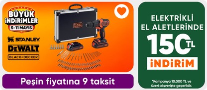 Stanley-Dewalt Black & Decker Markalı  Elektrikli El Aletleri  Ürünlerinde  10000 e 150 TL İndirim