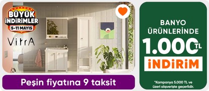 Vitra Banyo Ürünlerinde 5000 TL'ye 1000 TL İndirim