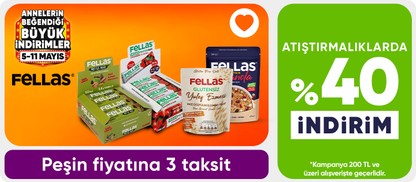 Fellas marka ürünlerde 200 TL üzerine %40 indirim