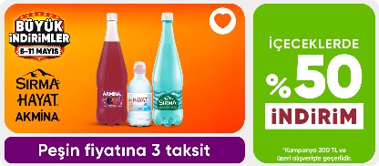 Sırma,Hayat,Akmina Ürünlerinde 200 TL Üzerine %50 indirim