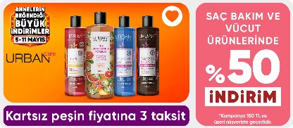 Urban Care Saç Bakım Vücut Ürünlerinde 150TL Üzerine %50 İndirim