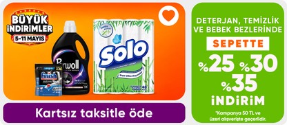 Deterjan Temizlik ve Bebek Bezi ürünlerinde 50 TL üzerine Sepette %25 %30 %35 İndirimler (CMS)