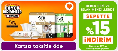 Pure Baby Bebek Bezi ve Islak Mendillerde 50 TL ve Üzerine Sepette %15 İndirim 