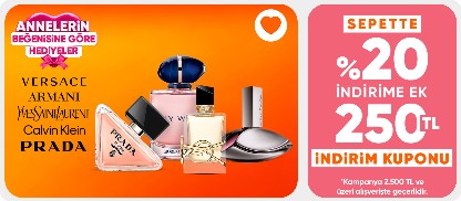 Parfümlerde  2.500 TL'ye sepette %20 indirim ek  250 TL indirim kuponu