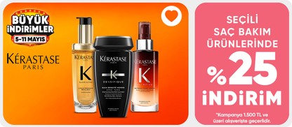 Seçili Kerastase saç bakım Ürünlerinde  1500 TL'ye %20 İndirim