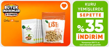 OttoList Kuruyemişlerinde 200 TL Üzerine Sepette %35 İndirim!