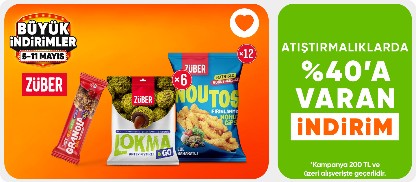 Züber markalı ürünlerde 200 TL üzerine %40 a varan indirim