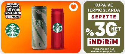 Starbucks ürünlerinde sepette %30 net indirim