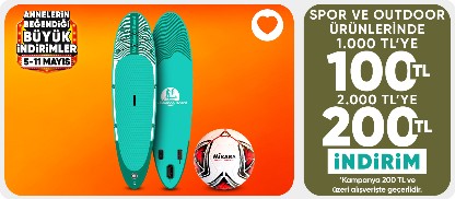 Spor ve outdoor branşlarında 1.000 TL'ye 100 TL, 2.000 TL'ye 200 TL indirim