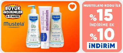 MUSTELA10 Kodu ile Mustela Bebek Bakım Ürünlerinde Sepette %15 İndirime Ek %10 İndirim