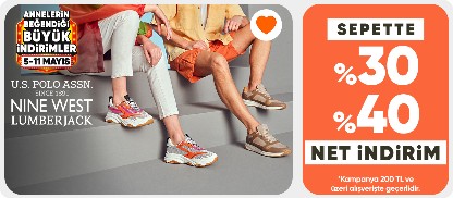 U.S. Polo Assn.,Lumberjack,Nine West ürünlerinde sepette %30-%40 net indirim
