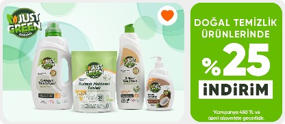 Just Green Organic Temizlik Ürünlerinde 400 TL ve üzerine %20 indirim