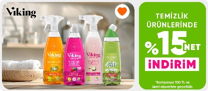 Viking Temizlik Ürünlerinde 100 TL ve Üzeri Net %15 İndirim