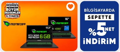 Monster Bilgisayarda Sepette %5 Net indirim