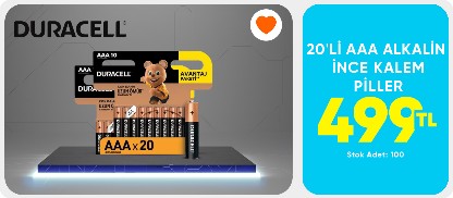 20'li  AAA Alkalin İnce  Kalem Piller 499 TL