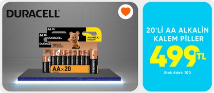20'li  AA Alkalin   Kalem Piller 499 TL